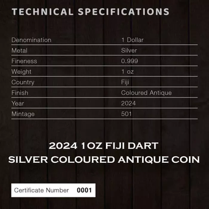 2024 Fiji Dart Coloured Antique 1 oz Silver - CoinsTV