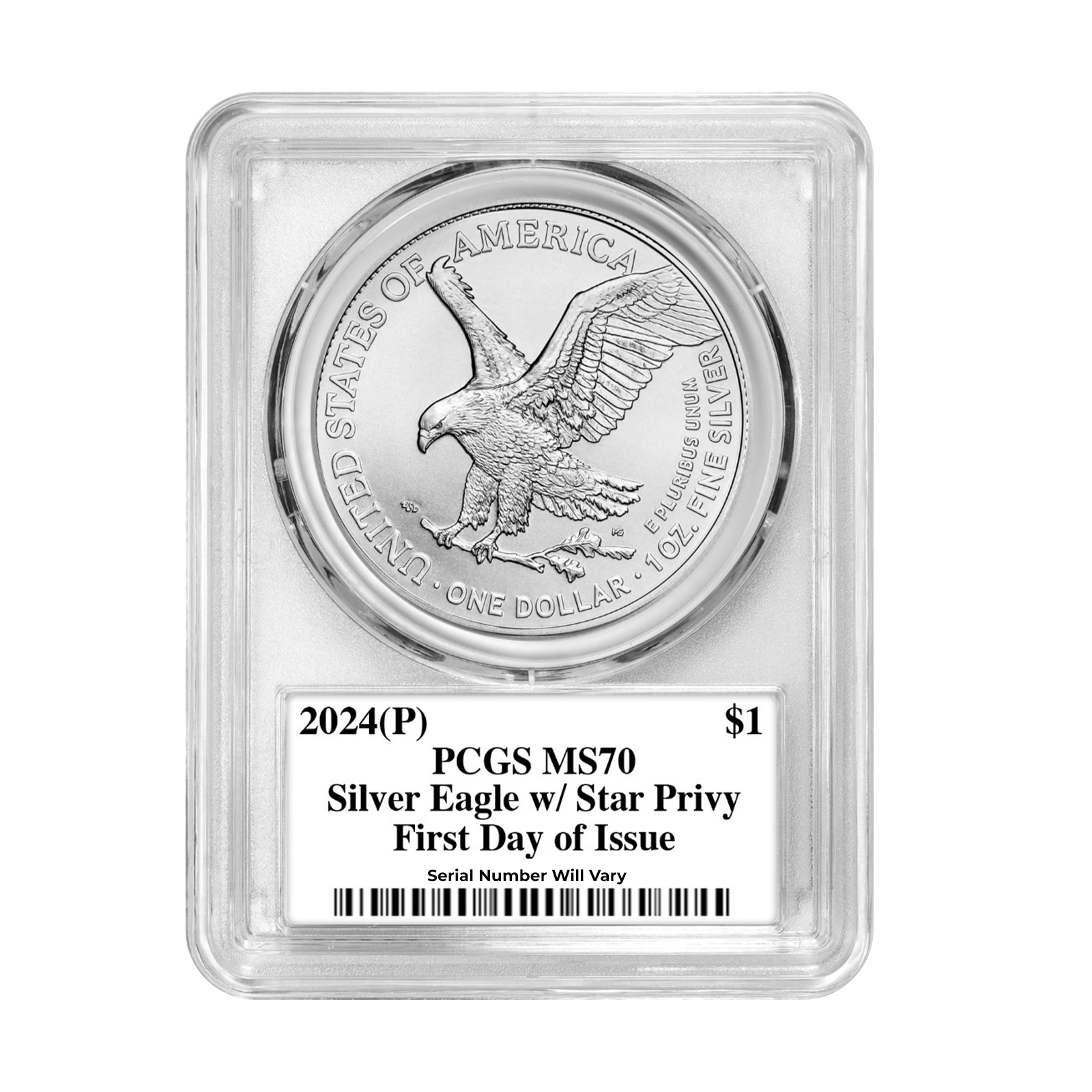 2024 (P) Silver Eagle Star Privy - Emily Damstra Signature Label - PCGS MS70 FDI - CoinsTV