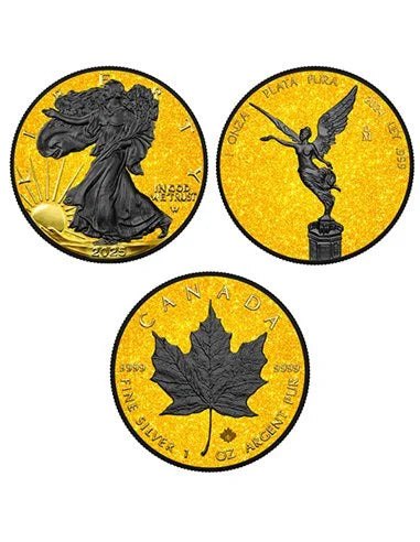 2024-2025 Black Platinum & Golden Dust Edition 3 pc Set 1 oz Silver Coin - CoinsTV