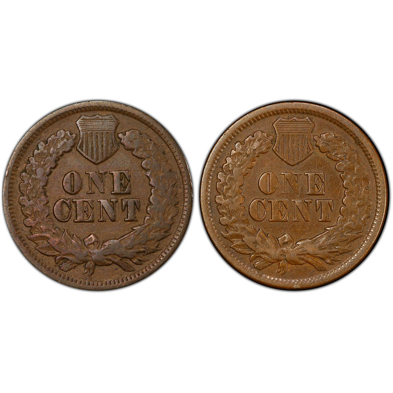 1865 Fancy & Plain 5 Indian Head Cent 2pc Set - CoinsTV