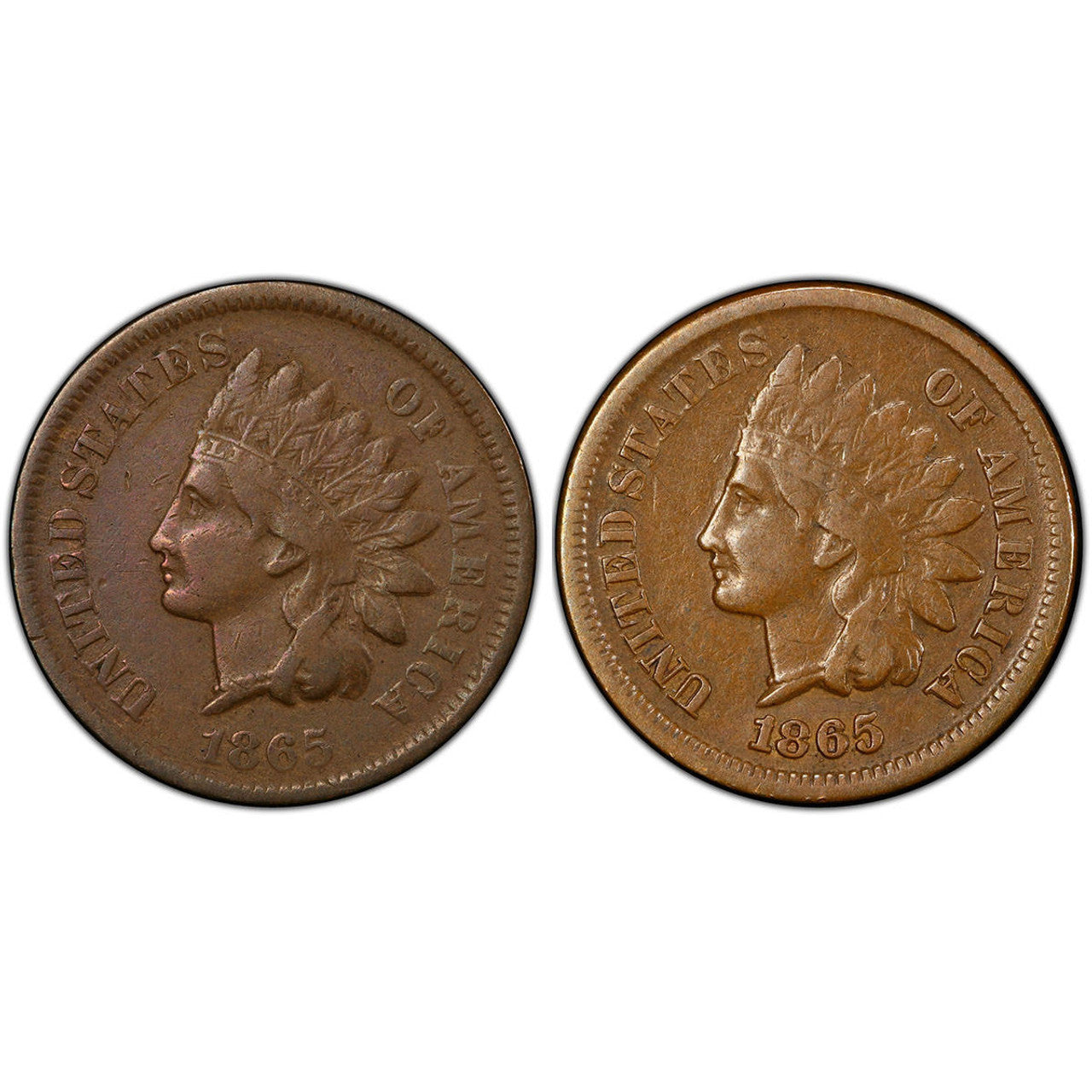 1865 Fancy & Plain 5 Indian Head Cent 2pc Set - CoinsTV