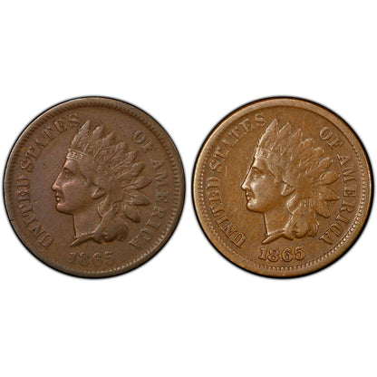 1865 Fancy & Plain 5 Indian Head Cent 2pc Set - CoinsTV