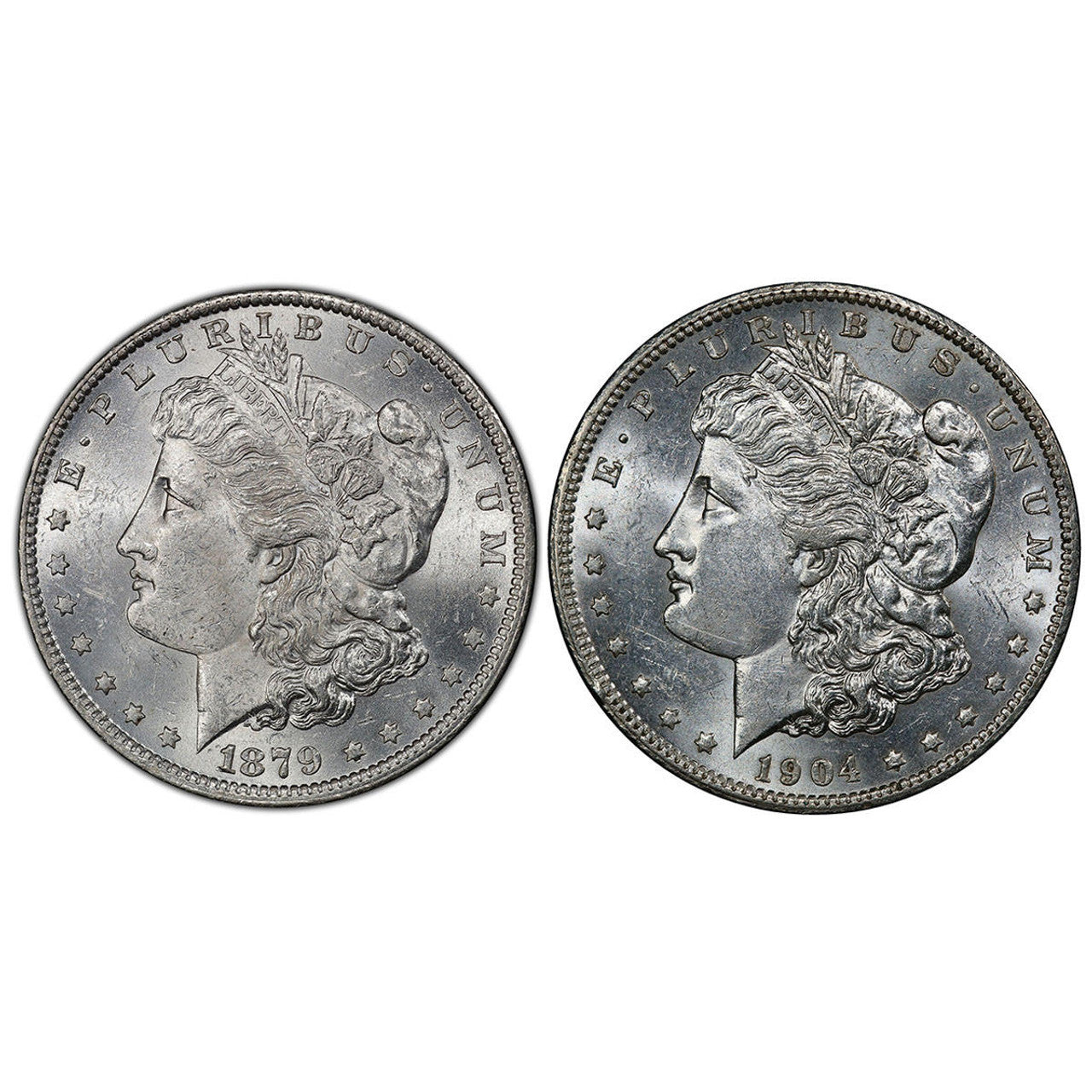1879 & 1904 Morgan Silver Dollar Set - First and Last New Orleans Mint - CoinsTV