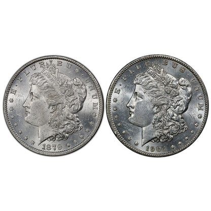 1879 & 1904 Morgan Silver Dollar Set - First and Last New Orleans Mint - CoinsTV