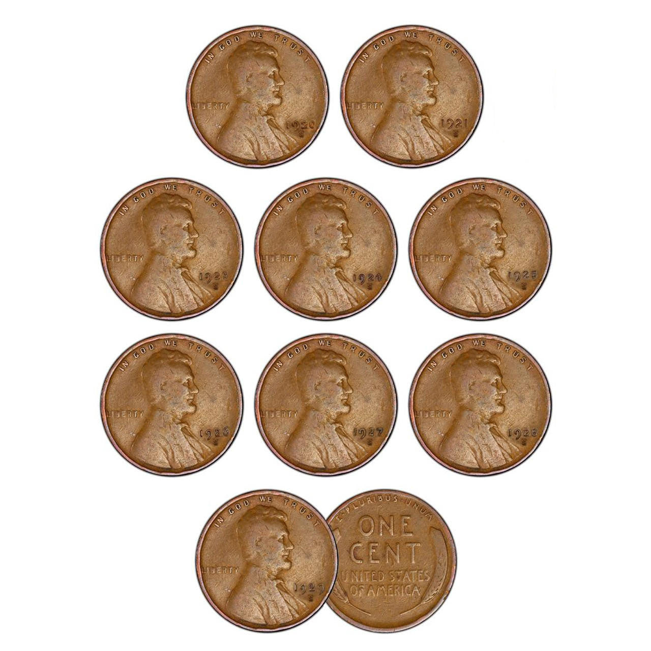 1920-1929 "S Mint" Decade Lincoln Cent Collection - 9 pc Set - CoinsTV