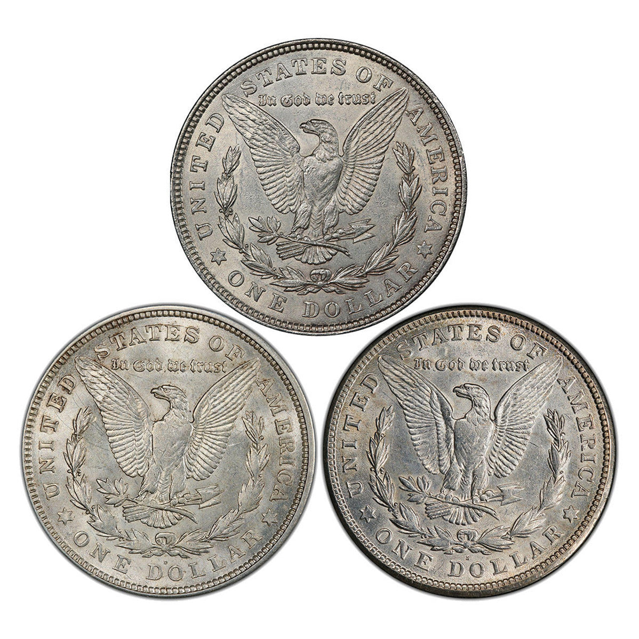1921 Morgan Silver Dollar P,D,S 3pc Collection - AU+ - CoinsTV