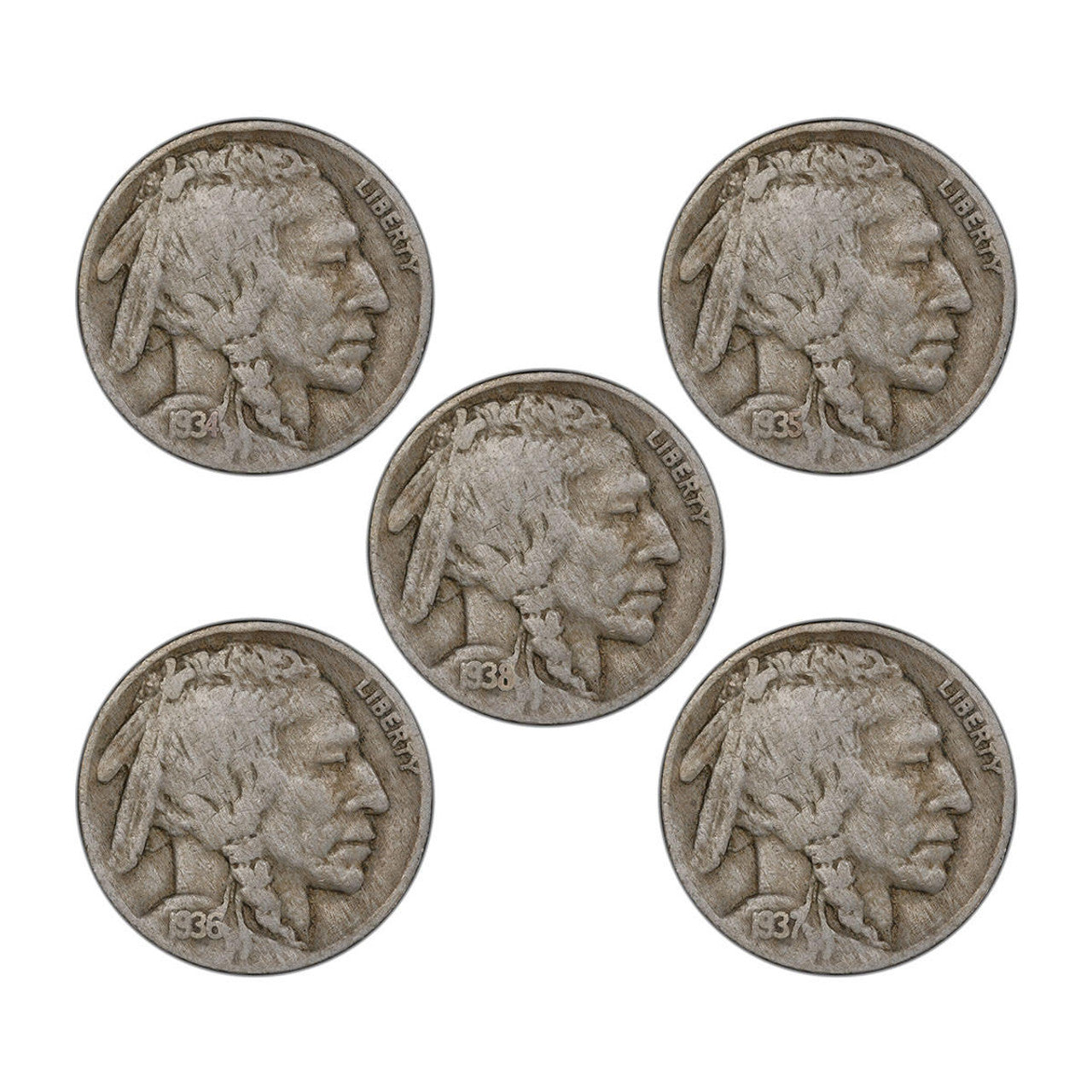 1934-1938 Buffalo Nickel Denver - Disappearing "D" Mint Set - CoinsTV