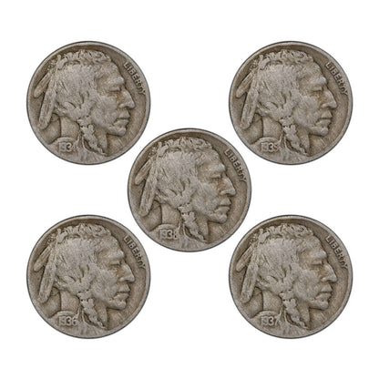 1934-1938 Buffalo Nickel Denver - Disappearing "D" Mint Set - CoinsTV