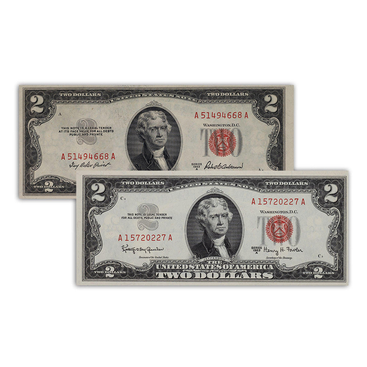 1953 and 1963 $2 Bill Collectors 2pc Set - AU to BU - CoinsTV