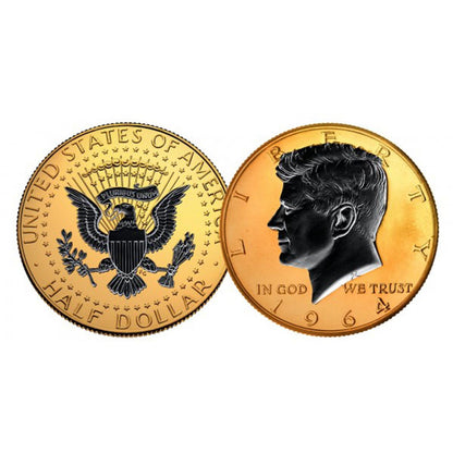 1964 Kennedy Half Dollar - 90% Silver - Black Ruthenium & 24kt Gold Enhanced - CoinsTV