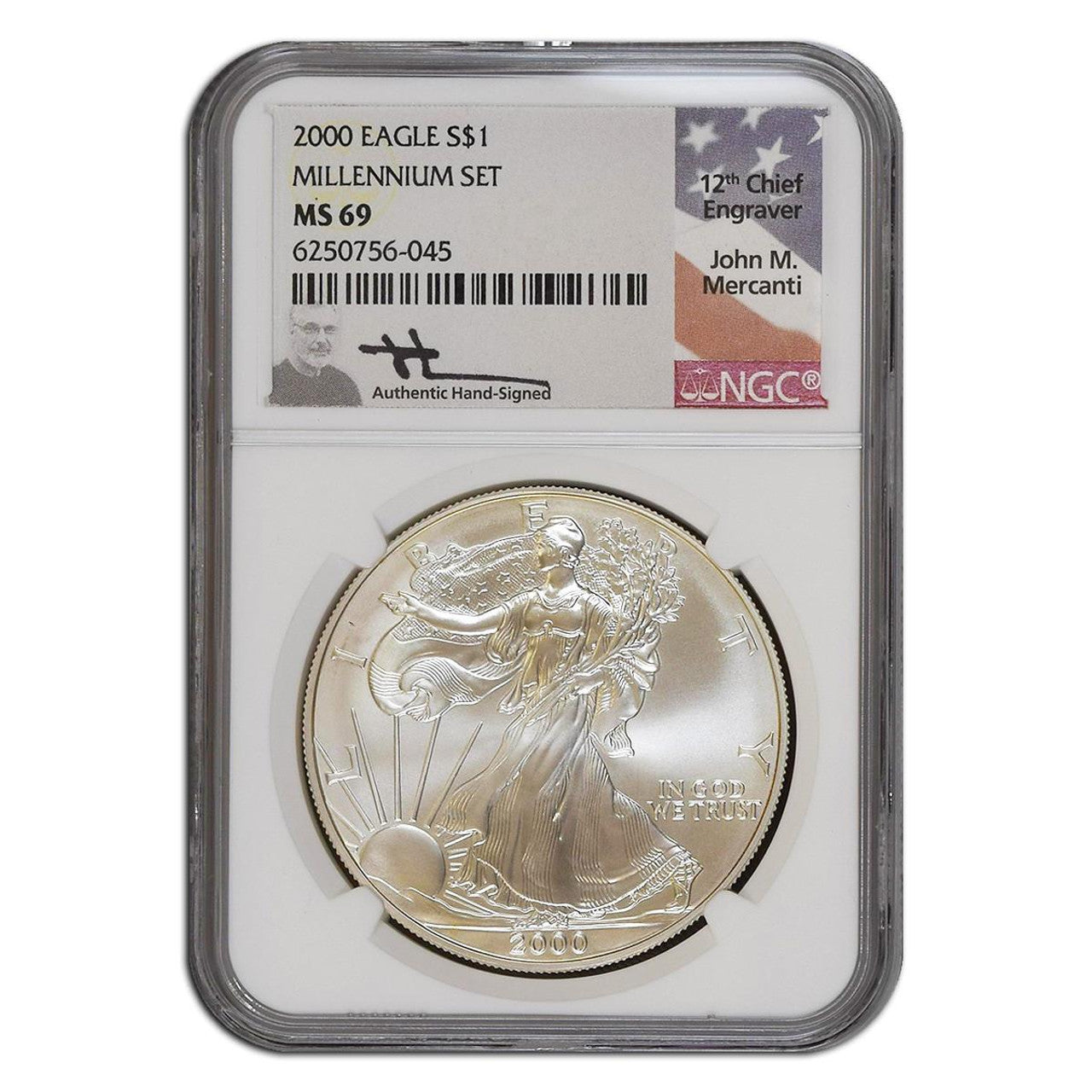 2000 Silver Eagle - Millennium Set & Mercanti Signed - NGC MS69