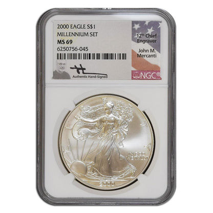 2000 Silver Eagle - Millennium Set & Mercanti Signed - NGC MS69
