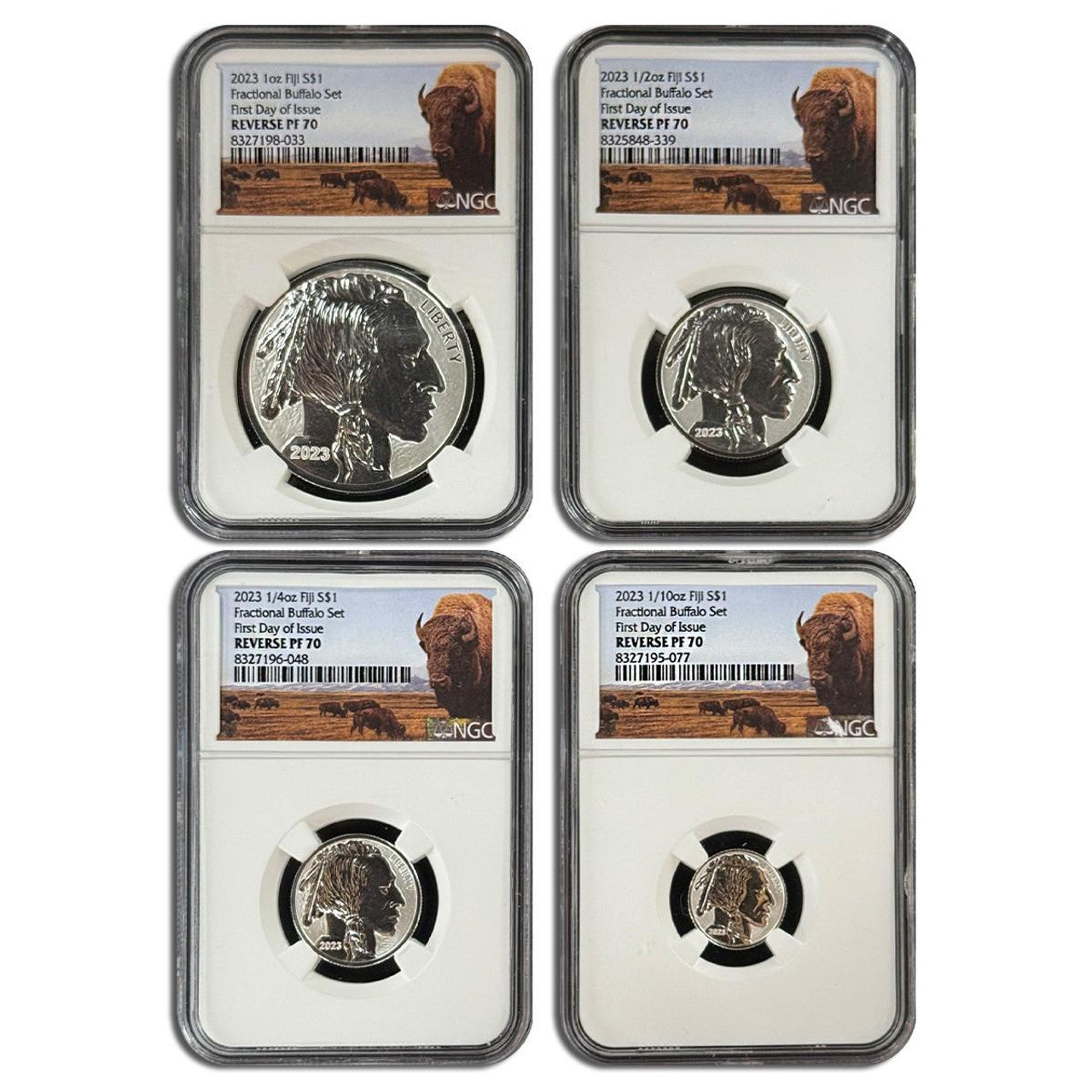 2023 Fractional Silver Buffalo 4 pc Set - NGC reverse PF70 FDI - CoinsTV