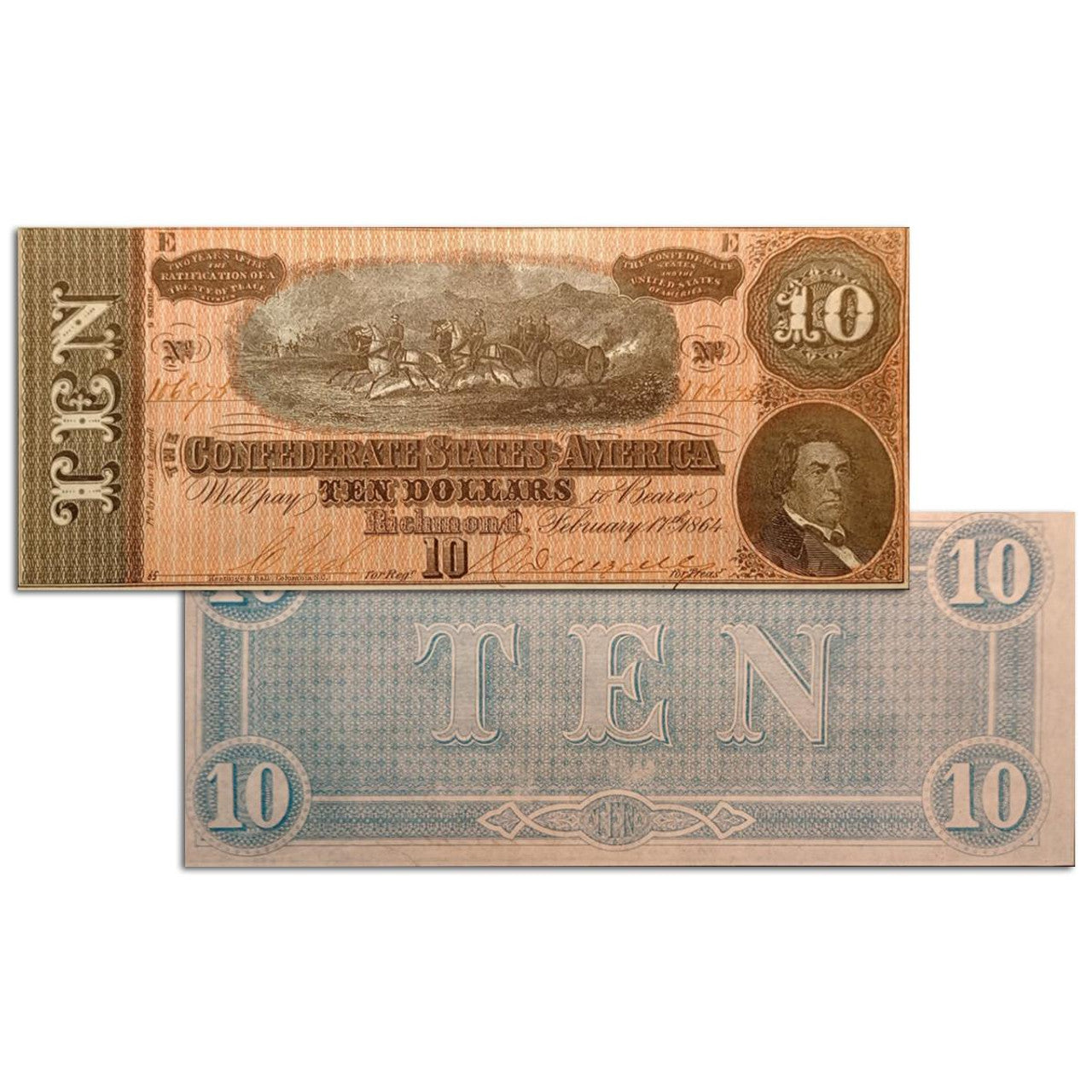 $10 Confederate States of America Note Uncirculated - Robert M. T. Hunter - CoinsTV