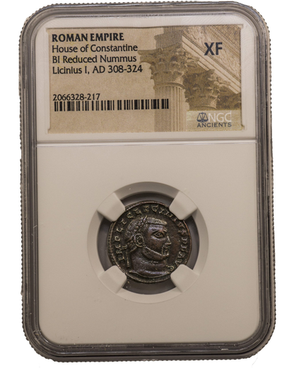 Roman AE of Licinius 1st (AD 308-324) House of Constantine BI Reduced Nummus NGC (XF) - CoinsTV