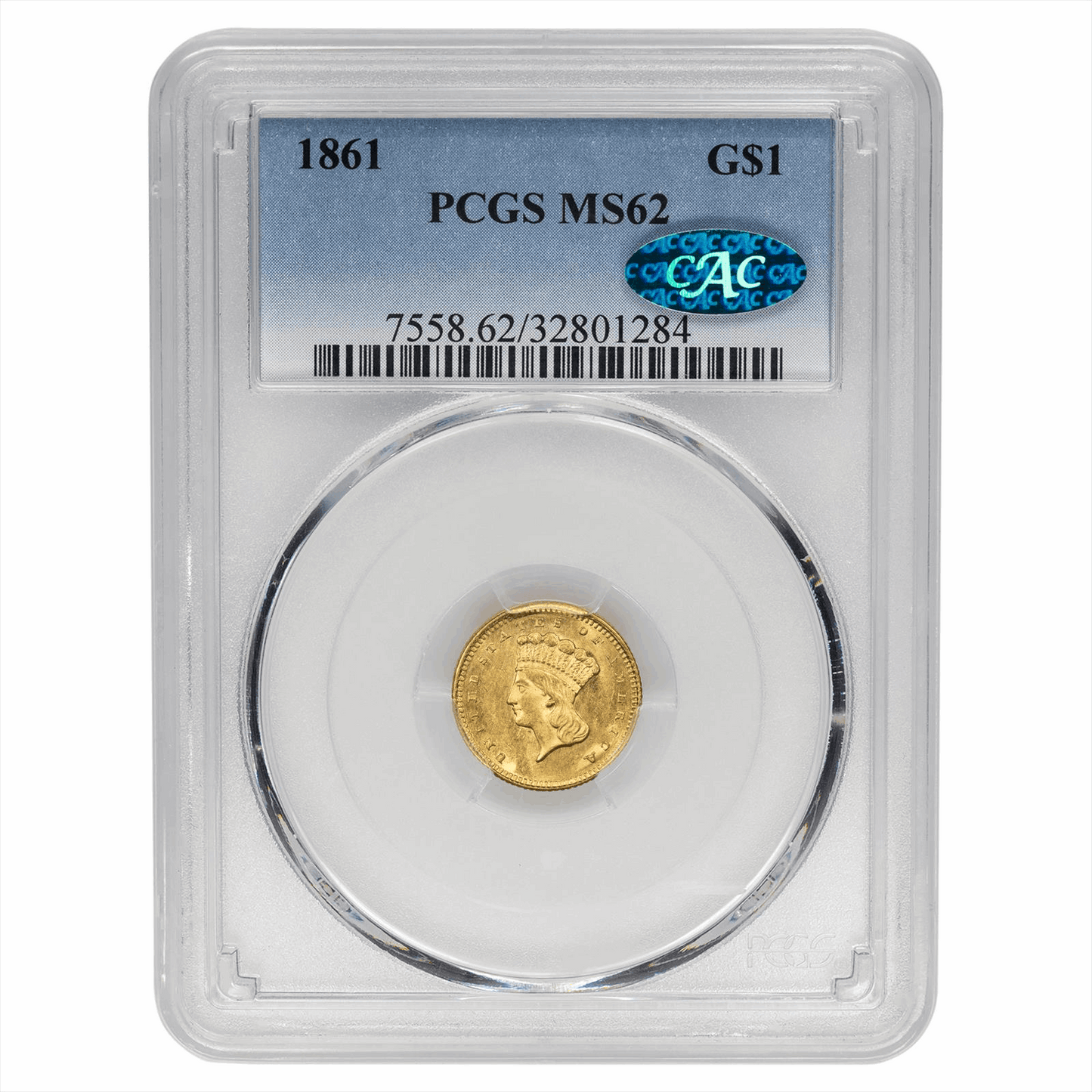 1861 Indian Princess Gold Dollar - PCGS MS62 CAC - CoinsTV