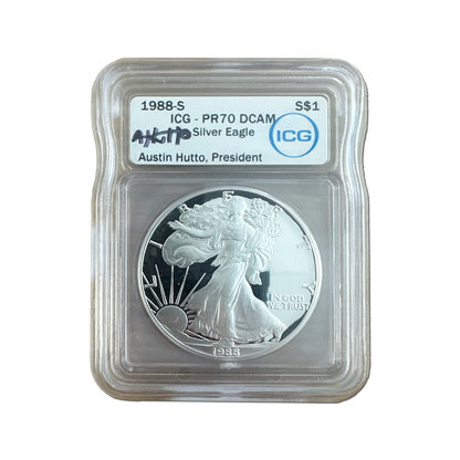 1988-S Silver Eagle - Austin Hutto Signature Label - ICG PR70 DCAM