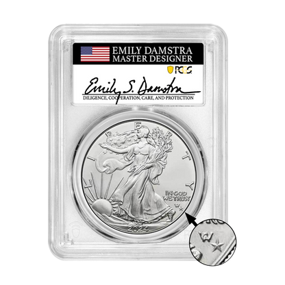 2024 (P) Silver Eagle Star Privy - Emily Damstra Signature Label - PCGS MS70 FDI - CoinsTV