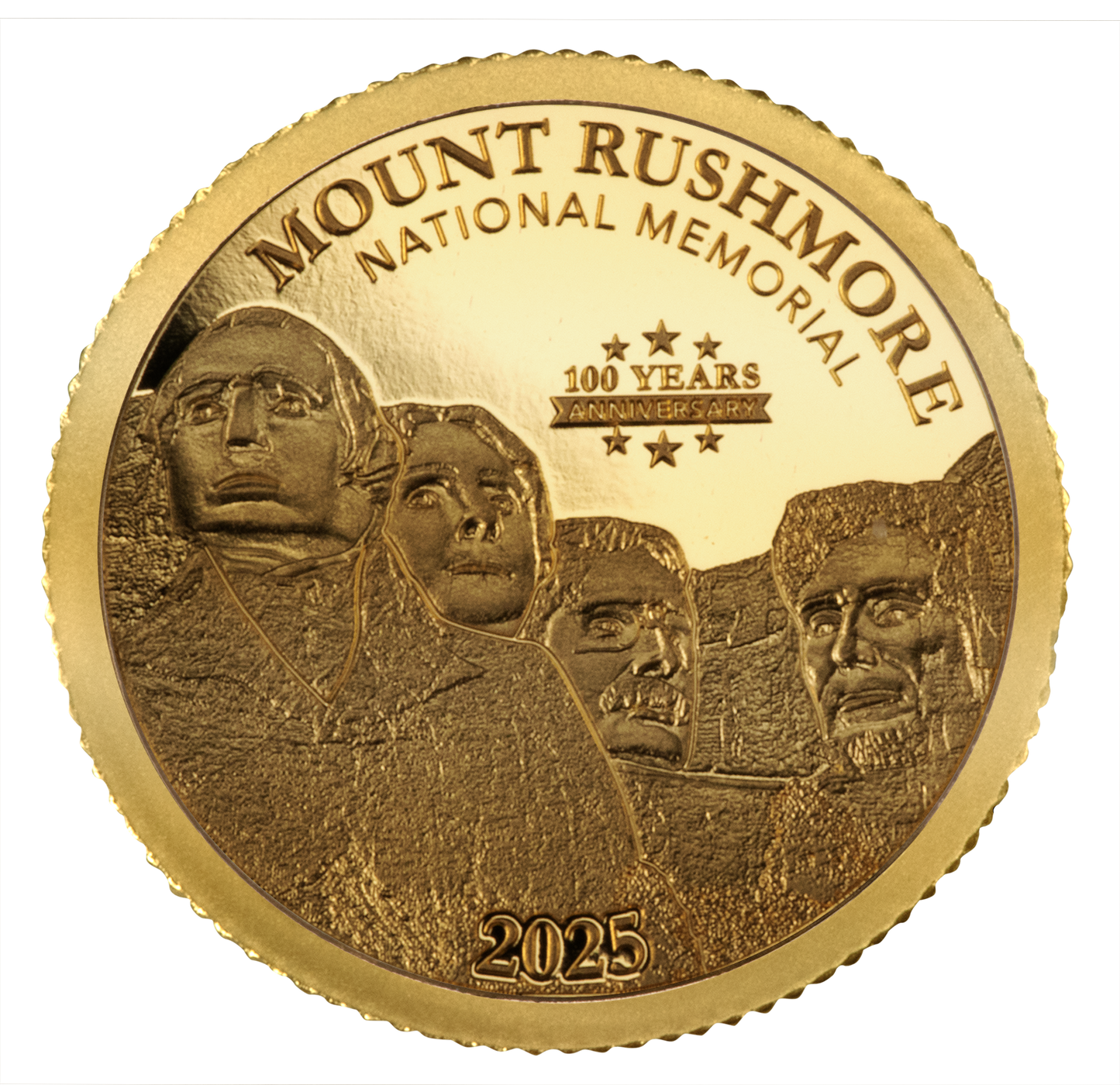 2025 Barbados Mount Rushmore 100th Ann. 0.5g Gold Coin - CoinsTV