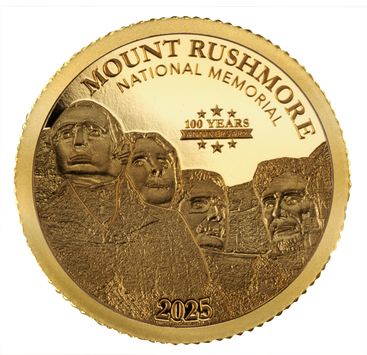 2025 Barbados Mount Rushmore 100th Ann. 0.5g Gold Coin - CoinsTV