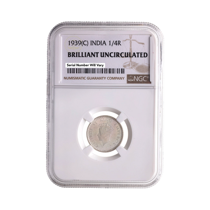 1939 India Silver 1/4 Rupee - Crowned King George VI - NGC Certified BU - CoinsTV