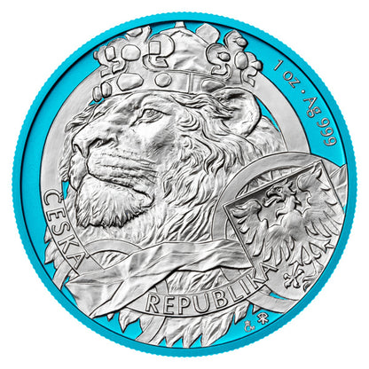 2025 Niue Czech Lion 1 oz Silver - Space Blue with Stand - CoinsTV