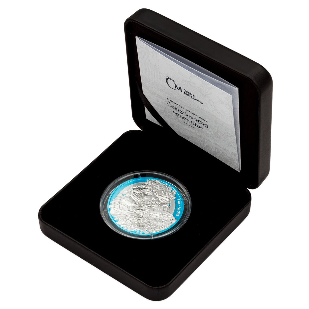 2025 Niue Czech Lion 1 oz Silver - Space Blue with Stand - CoinsTV