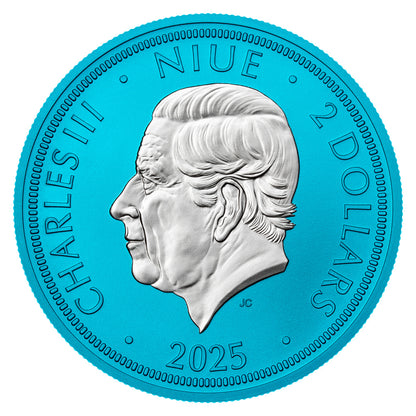 2025 Niue Czech Lion 1 oz Silver - Space Blue with Stand - CoinsTV