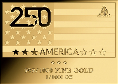 America 250th Anniversary 1/1000 oz Gold Medal in Card