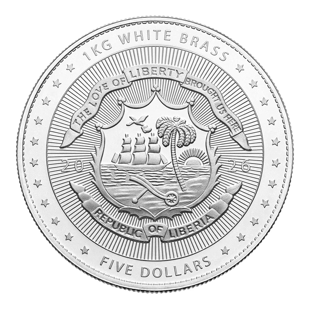 2026 Liberia Flowing Hair 1 Kilo White Brass Coin - CoinsTV