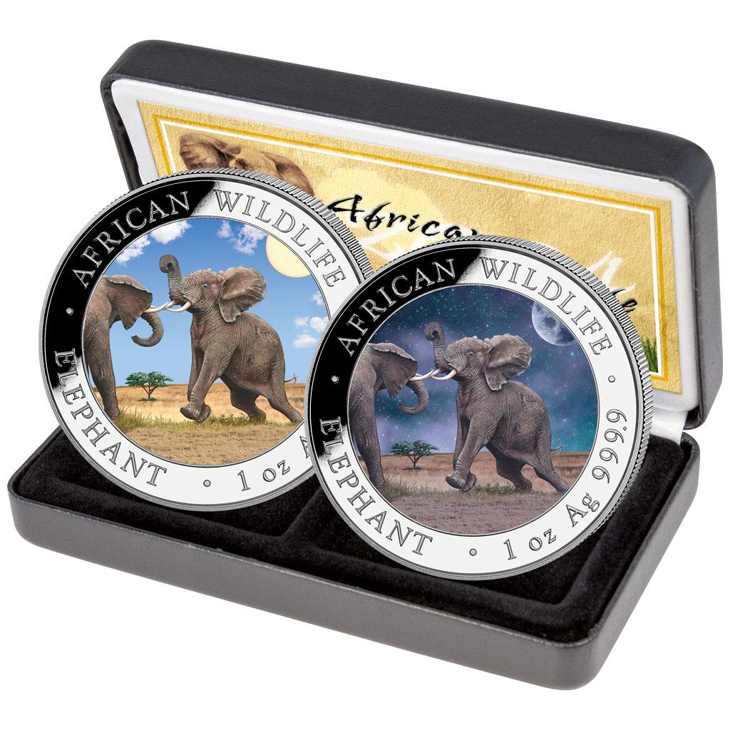 2024 Somalia Elephant Day & Night - 2 x 1 oz Silver Coin Set - CoinsTV