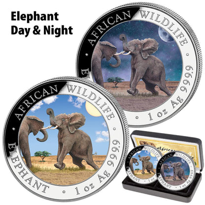 2024 Somalia Elephant Day & Night - 2 x 1 oz Silver Coin Set - CoinsTV