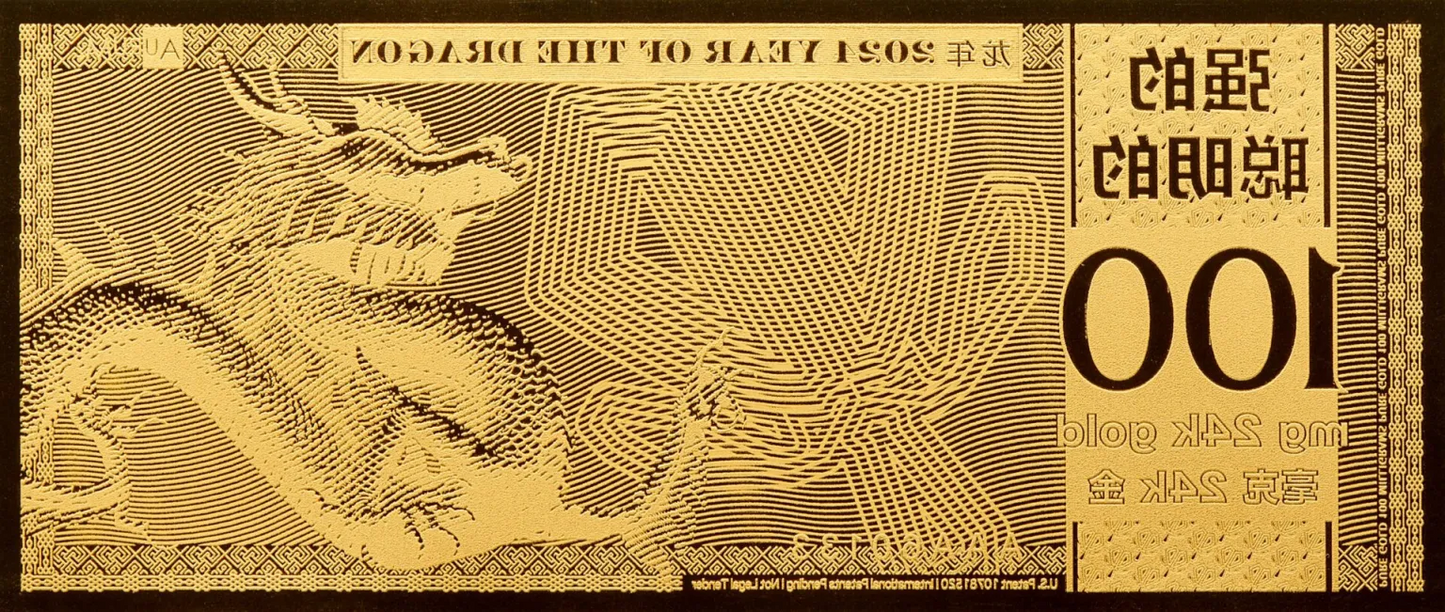 2024 100 mg Year of the Dragon 24K Gold Foil Note - CoinsTV