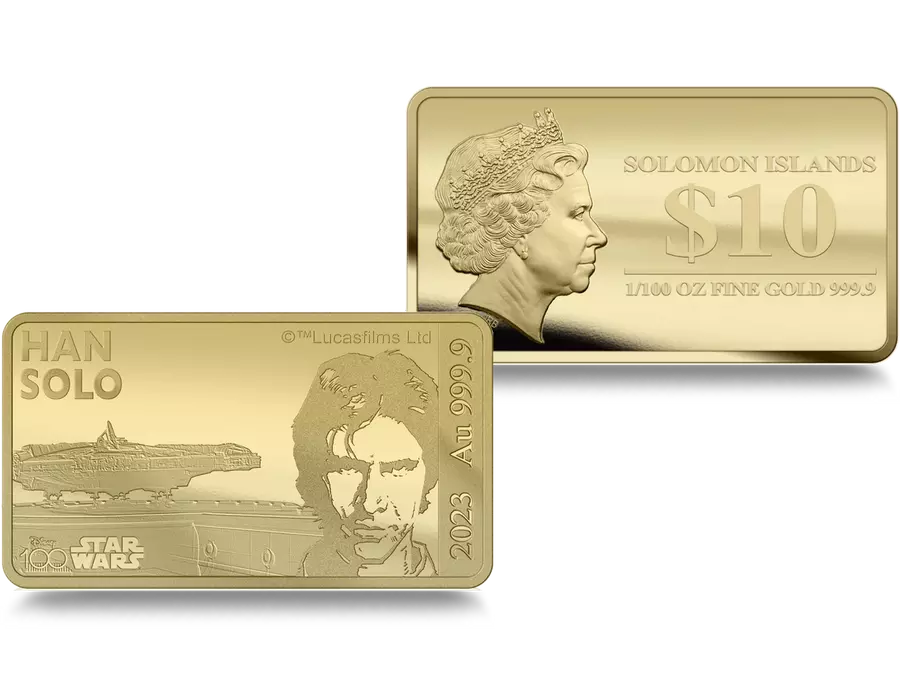 2023 Star Wars Han Solo Au .9999 1/100oz Gold Proof-like Bar - CoinsTV
