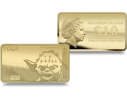 2023 Star Wars Yoda Au .9999 1/100oz Gold Proof-like Bar - CoinsTV