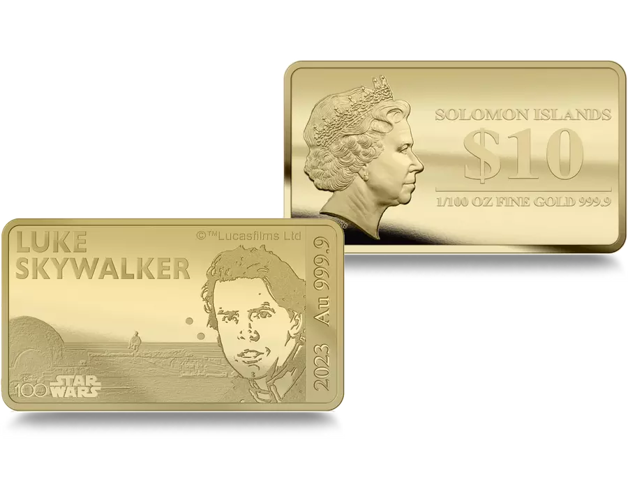 2023 Star Wars Luke Skywalker Au .9999 1/100oz Gold Proof-like Bar - CoinsTV