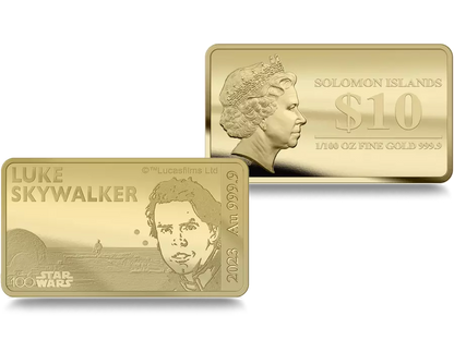 2023 Star Wars Luke Skywalker Au .9999 1/100oz Gold Proof-like Bar - CoinsTV