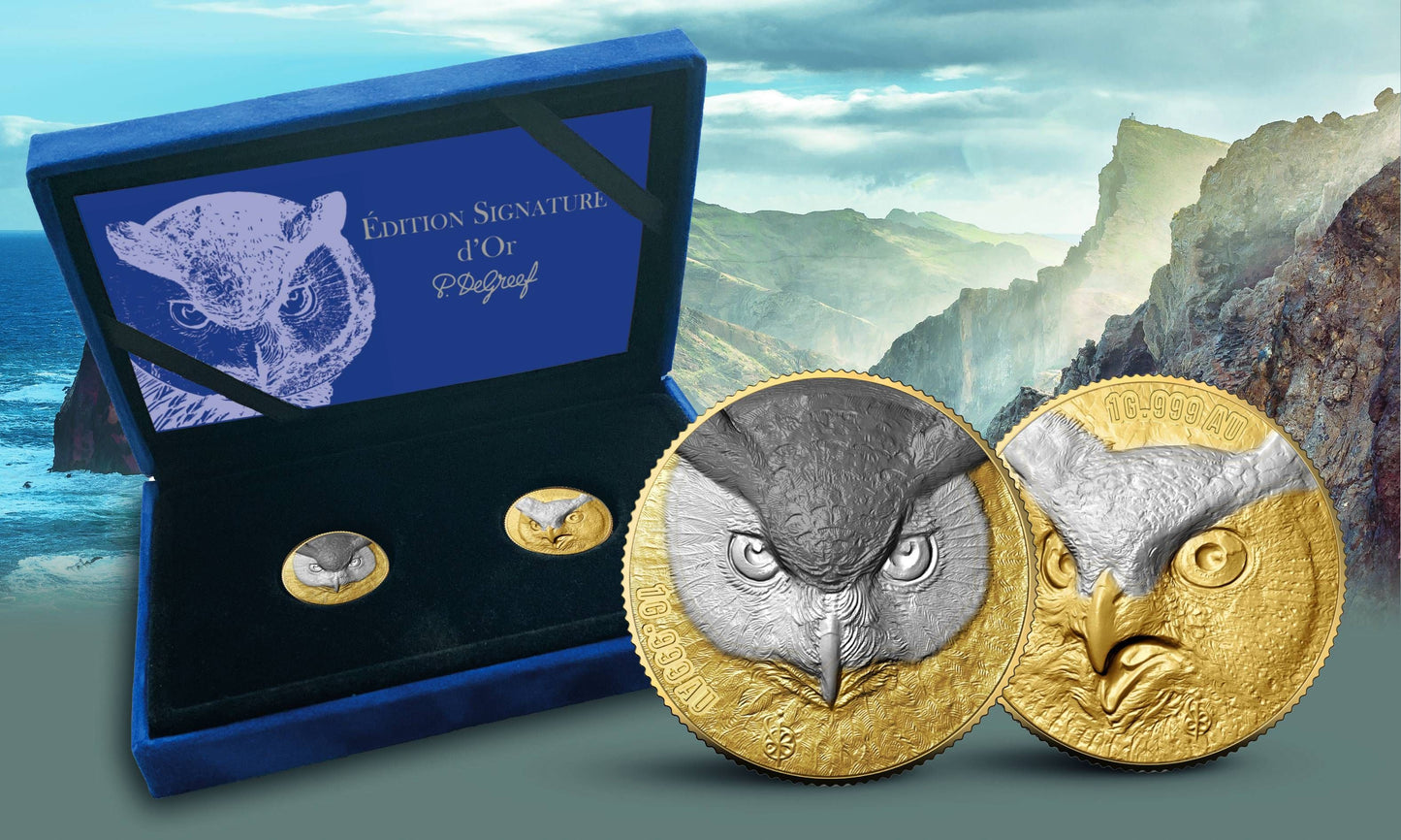 2024 Ivory Coast Signature Edition Owl 2 x 1g Gold Coin Set - CoinsTV