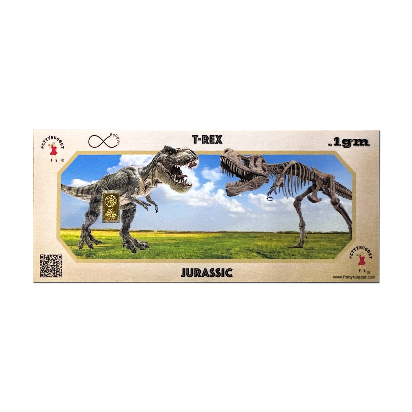 Dinosaurs PettyNugget - 1/10 Gram Gold Bar 24kt in a Card - CoinsTV