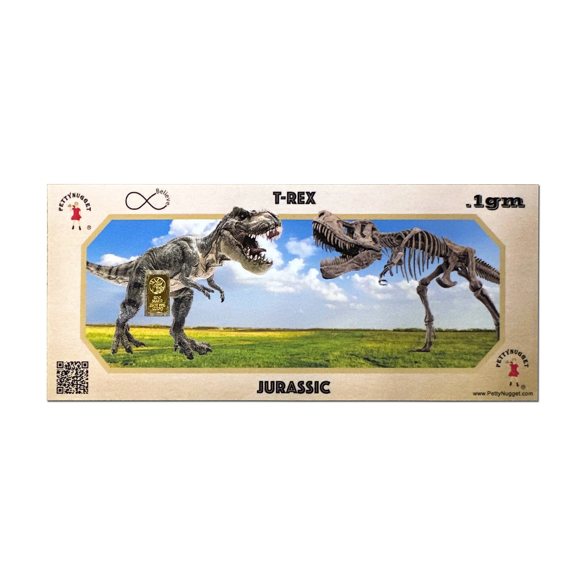 Dinosaurs PettyNugget - 1/10 Gram Gold Bar 24kt in a Card - CoinsTV