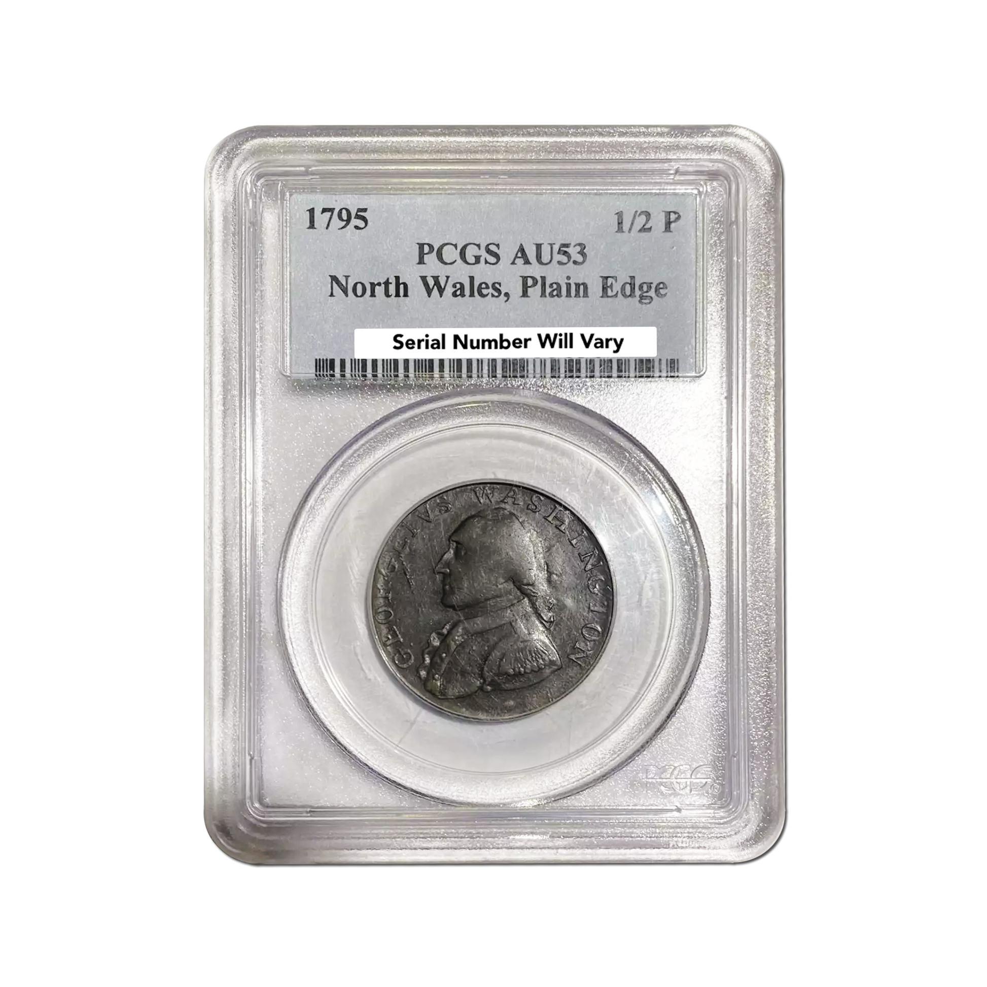 1795-P North Wales Washington Half Penny Plain Edge BN - PCGS AU53 - CoinsTV