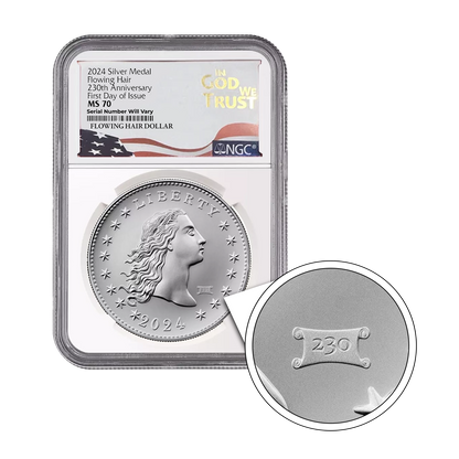 2024 230th Anniversary Flowing Hair Silver Medal Privy Mark - In God We Trust Label - NGC MS70 FDI