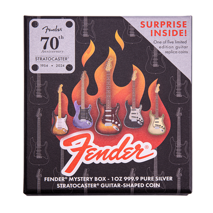 2024 Fender Stratocaster Mystery Box 70th Anniversary 1 Oz Silver - CoinsTV