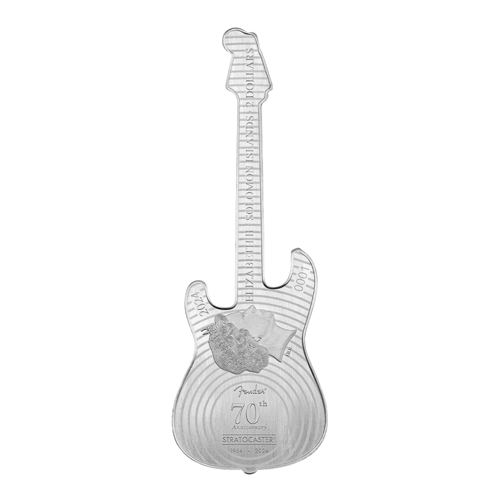 2024 Fender Stratocaster Mystery Box 70th Anniversary 1 Oz Silver - CoinsTV