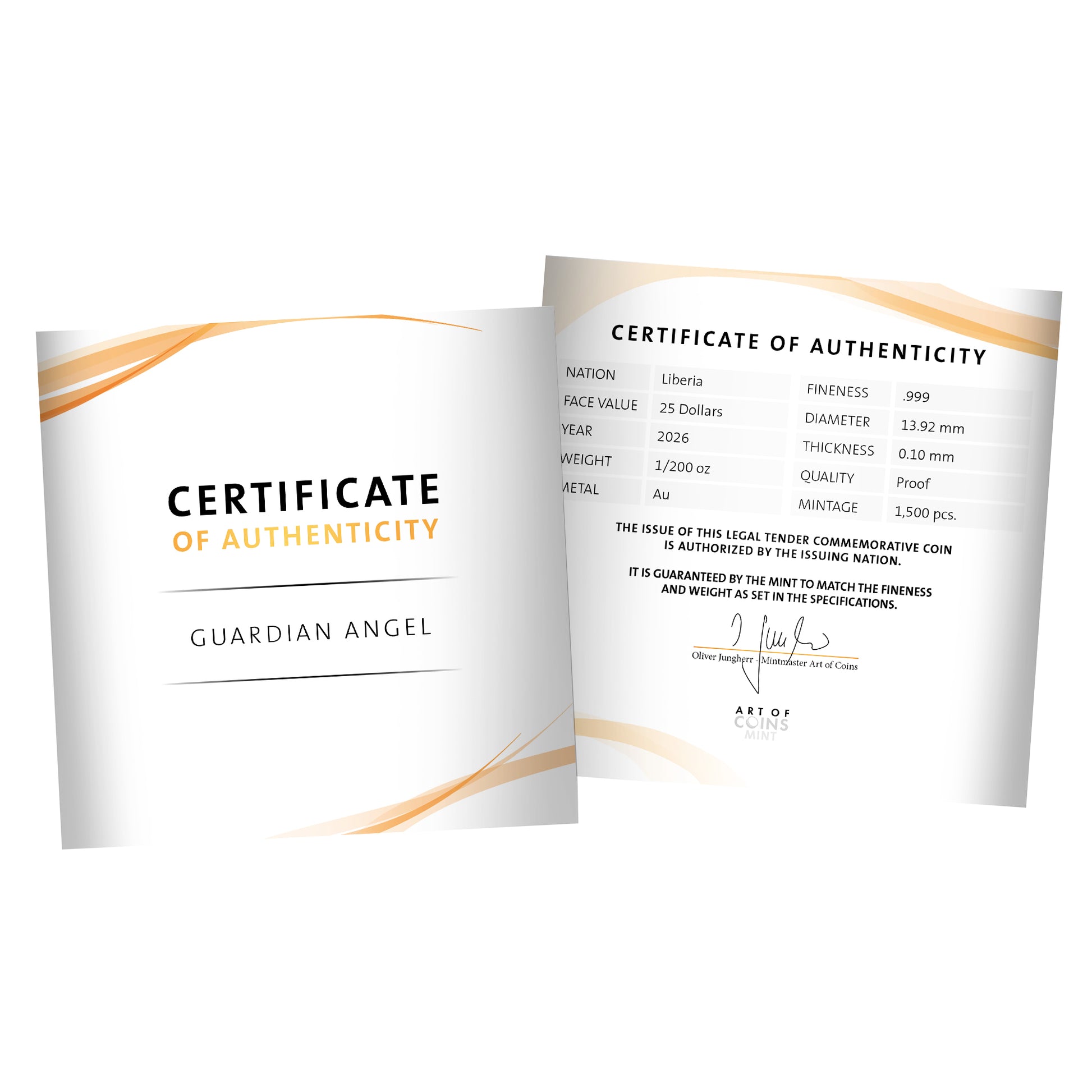 2026 Liberia Guardian Angel 1/200 oz Gold Coin - CoinsTV