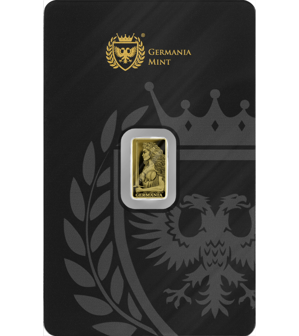 Germania Mint Lady Germania Minted 1/200 oz Gold Bar in Card - CoinsTV