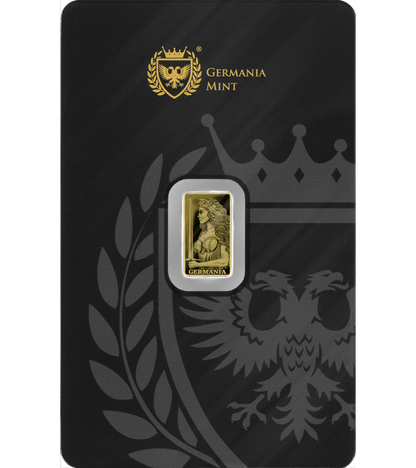 Germania Mint Lady Germania Minted 1/200 oz Gold Bar in Card - CoinsTV