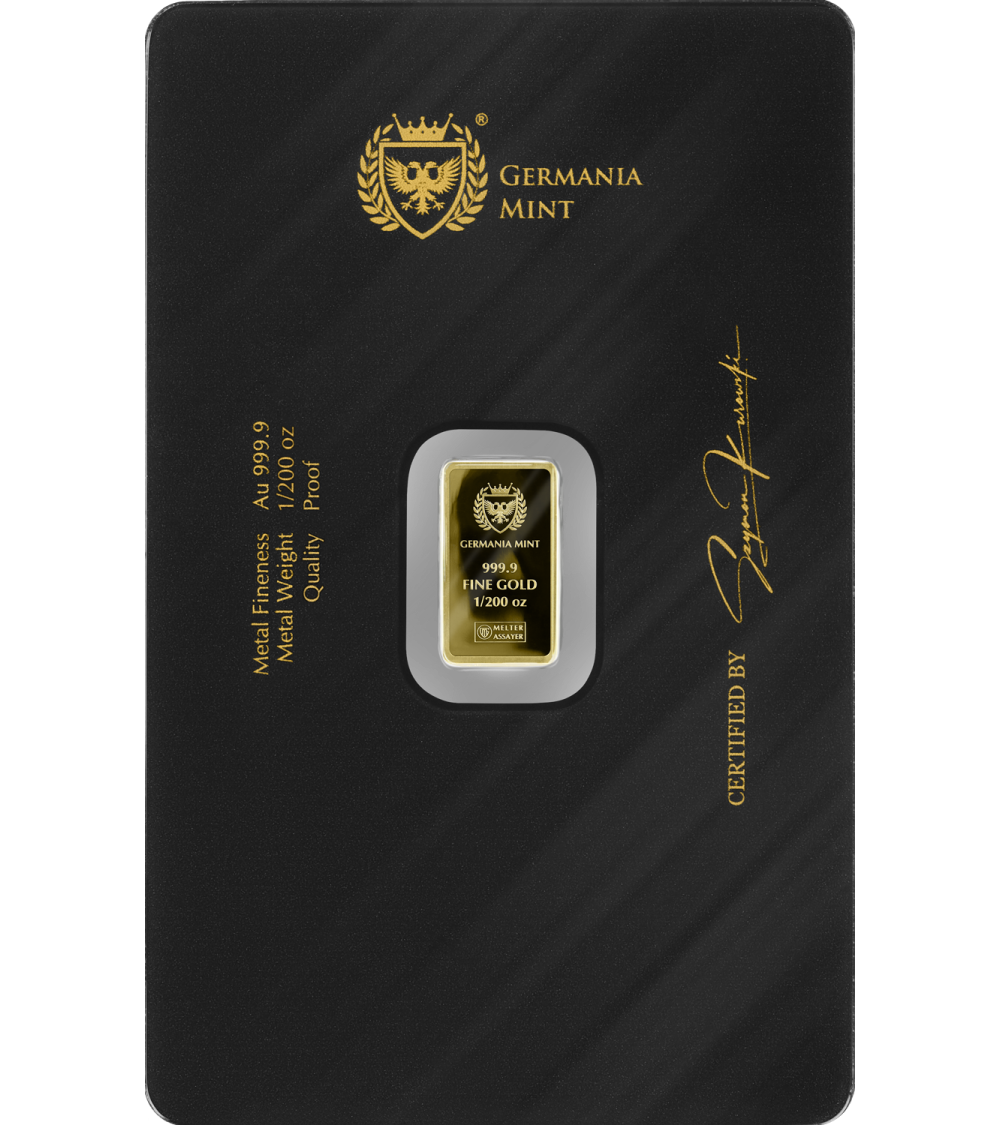 Germania Mint Lady Germania Minted 1/200 oz Gold Bar in Card - CoinsTV