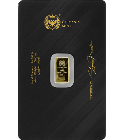 Germania Mint Lady Germania Minted 1/200 oz Gold Bar in Card - CoinsTV