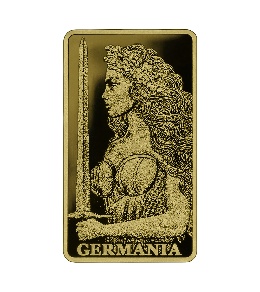 Germania Mint Lady Germania Minted 1/200 oz Gold Bar in Card - CoinsTV